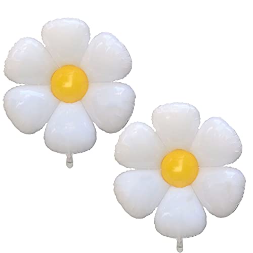 Daisy Balloons Huge Flower Balloon 45 Inch White Daisy Party Decorations Large Foil Mylar Balloons Birthday Decoration Helium Wedding DÃ©cor 2Pcs