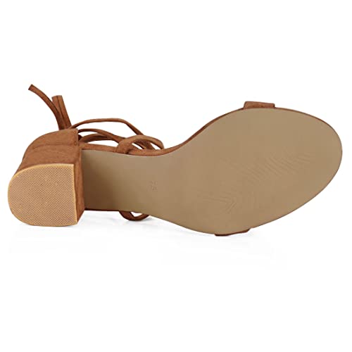 Allegra K Women's Open Toe Lace Up Mid Chunky Heeled Sandals (Size Us 9) Brown-Faux Suede #TOP5