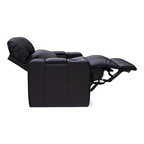 Seatcraft Julius - Big & Tall - Home Theater Seating - 400 Lbs Capacity - Top Grain Leather - Power Recline - Powered Headrest - Usb Charging, Cupholders, Arm Storage, Single Recliner, Black #TOP3