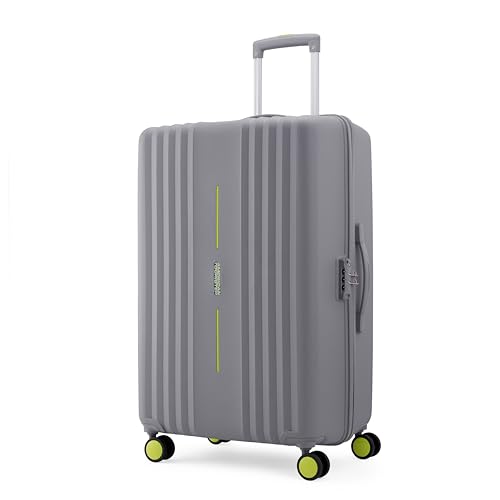 Image of American Tourister Cleva S | Luggage Trolley Bag (77 cm) | 360 8 Wheel Travel Luggage | 2 Compartments | Hard Luggage Polypropylene Suitcase | Mounted TSA Lock | 3 Years Global Warranty | Grey & Lime