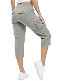 TBMPOY Womens Cargo Capris Hiking Lightweight Pants 6 Pockets Quick Dry Casual Outdoor Trip Loose Shorts Cropped Cotton Medium Grey M