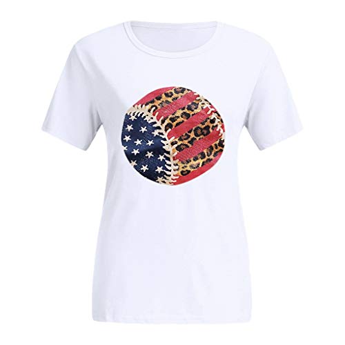Women Patriotic T-Shirt Independence Day Girls Round Neck Heart Shape Leopard Print Top #TOP4