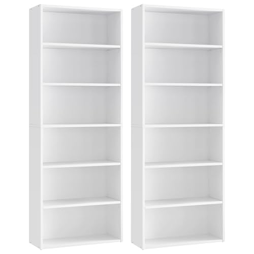 Image of VASAGLE Set of 2 Bookshelves, 23.6 Inches Wide, 6-Tier Open Bookcases with Adjustable Storage Shelves, Floor Standing Units, Cloud White ULBC166T14-2