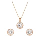 I Jewels Rose Gold Plated Cubic Zirconia American Diamond Chain Pendent Necklace With Earrings Set for Women (CH61RG)