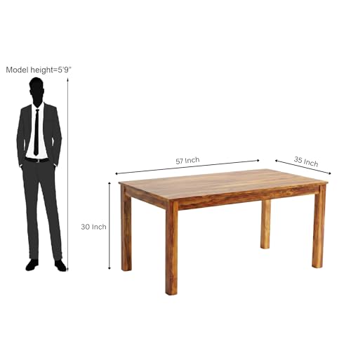 Image of SONA ART & CRAFTS Poster Sheesham Wood Dining Table Set 6 Seater Dinner Dinning Table with 4 Cushion Chair with 1 Bench for Dining Furniture for Living Room Home Hotel Office (Natural)