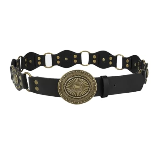 Pohullan Women Vintage High Street Faux Leather Patchwrok Design Belts Harajuku Metal Decoration Waistband - Main Image