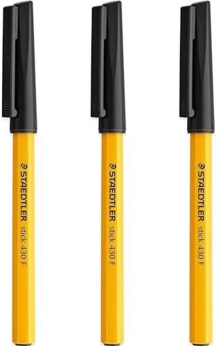 STAEDTLER Fine 0.3mm 430 Stick Ballpoint Pens Writing Pen Smooth - Black and Blue Ink (6)