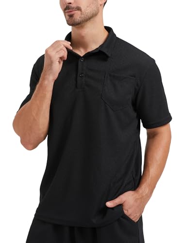 TUVEKE Polo Shirts for Men Short Sleeve Casual Knit Waffle Texture Polo Golf Shirt3