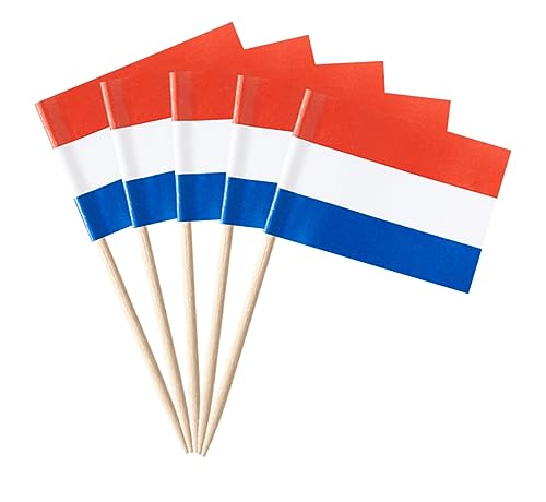 stidsds 100 Stück Niederlande Flagge Niederländische Zahnstocher Flaggen Mini Kleine Niederlande Cupcake Topper Stick Flaggen Banner Party Cocktail Obst Dekoration