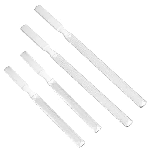 Hohopeti Juego de 4 Limas de Uñas de Acero Inoxidable Cuatro Caras y Doble Cara Tamaños 13 Cm y 18 Cm Herramienta para Manicura y Pedicura Profesional Pulidor de Uñas Natural y Postizas