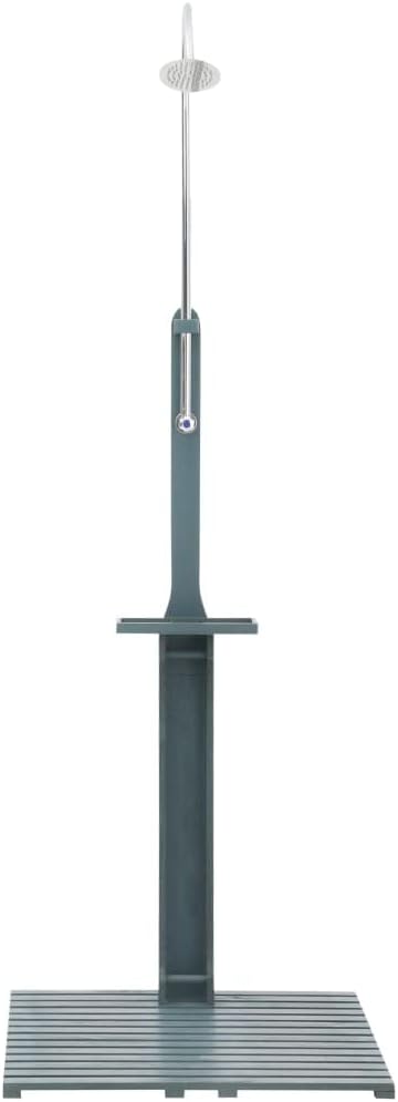 Outdoor Garden Shower, Solid Fir Wood Freestanding Shower with Adjustable Height, Large Anthracite Minimalist Shower for Backyard, Poolside, Patio, and Terrace