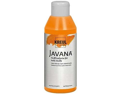 Kreul 91303 - Javana peinture pour tissus clairs, pot de 250 ml en orange, peinture souple à base d'eau au caractère crémeux, pénètre en profondeur dans les fibres
