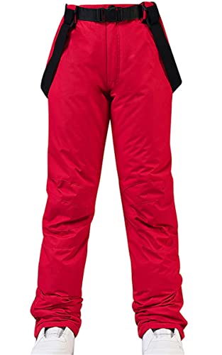JELEUON Women Men Winter Warm Insulated Outdoor Mountain Ski Pants Windproof Waterproof Breathable Snowboarding Pants Ski Bibs M Red