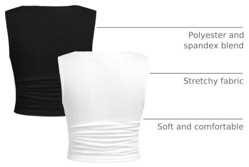 Image of Floerns Girl's 2 Pcs Sleeveless Shirts Square Neck Solid Ruched Tank Top