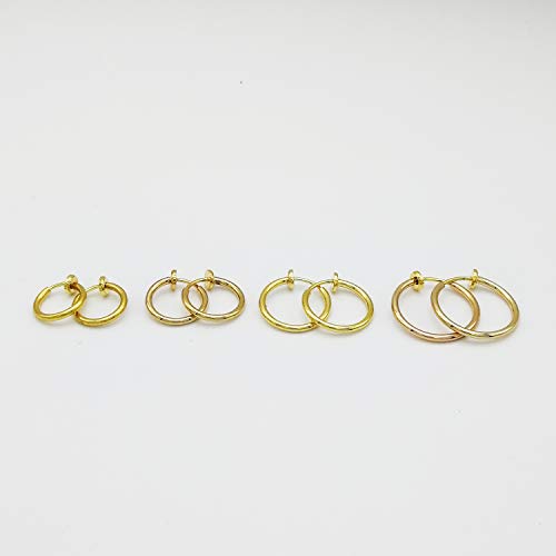 LAXPICOL Clip On Earrings 4PCS Different Size Gold Silver Black Rose Gold Tone 0.43IN/0.51IN/0.59IN/0.70IN 4PCS Stainless Hoop Earrings for Women No Piercing4