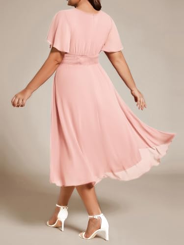 Image of Ever-Pretty Women's Plus Size Formal Wedding Guest Dresses for Curvy Women A Line Chiffon Midi High Low Cocktail Dress