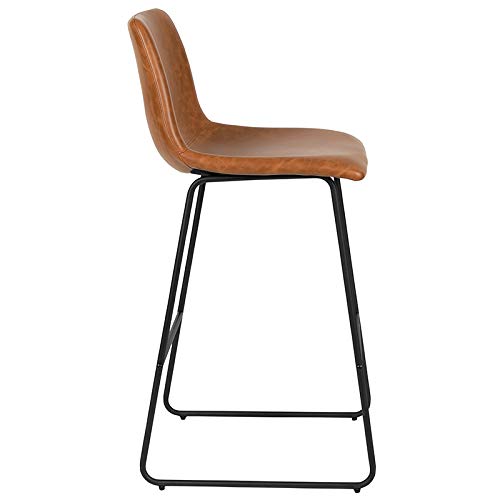 Flash Furniture Reagan 30" LeatherSoft Barstools with Footrest, Mid-Century Modern Bucket Style Bar Height Stools, Set of 2, Light Brown - Image 4