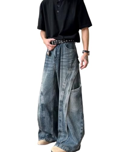 Baggy Barrel Jeans for Men Wide Leg Cargo Y2k Pants Loose Fit Hip Hop Jeans Denim Oversized Pants Straight Trousers4