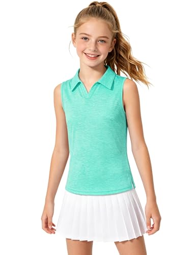 Image of Auranso Girls Polo Shirts Sleeveless Golf Tennis Quick Dry T-Shirts Tops