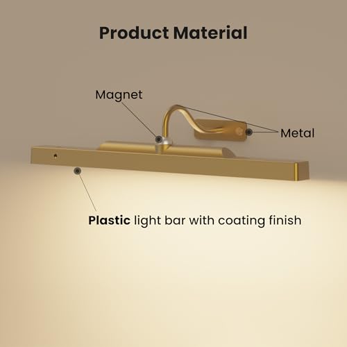 Picture Light Battery Rechargeable, 3Pack Picture Light for Wall with Remote, 3 Color Modes and Dimmable Classic Art Lights for Paintings, Pictures in Gallery, Bedroom, Bathroom with Timer Brass