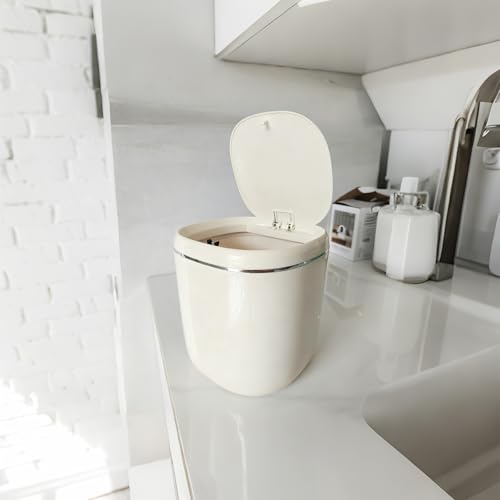 Moling Weiß Tischmülleimer Klein mit Deckel 2.3L,Mini Tischabfalleimer,Papierkorb für Schlafzimmer,Bad,Büro,Kosmetikeimer,Aschenbecher,Katzenstreu