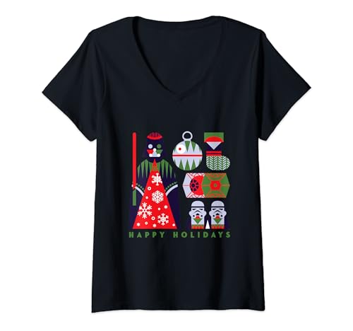 Womens Star Wars Darth Vader Happy Holidays Imperial Christmas V-Neck T-Shirt
