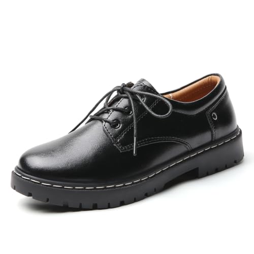 Image of Women Oxford Shoes Plain Toe Lace Up Non-Slip Platform Dress Shoes