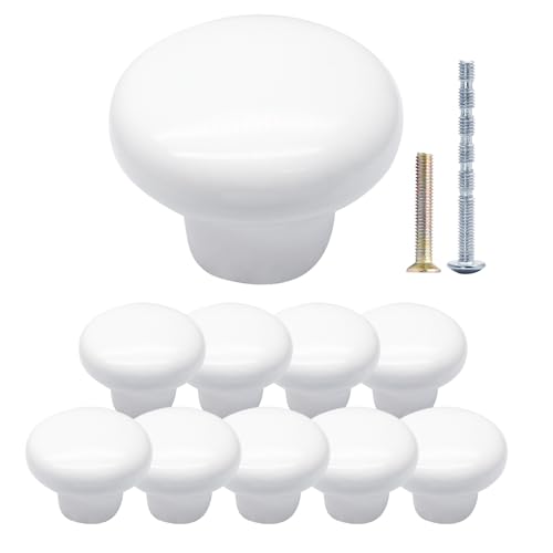Suiwotin 10pcs White Ceramic Cabinet Knobs - Round, Decorative Drawer Pulls for Closet, Cupboard, Furniture