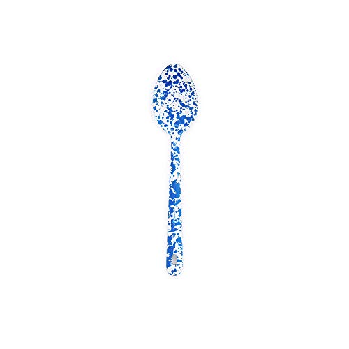 Enamelware Spoon, 12 inch, Blue/White Splatter (Single)