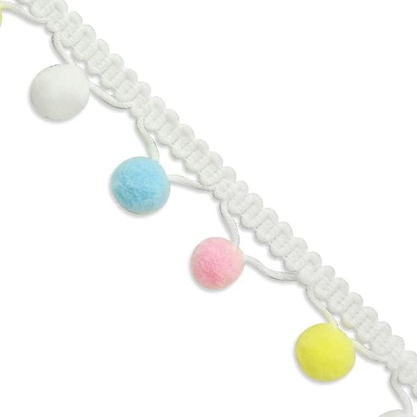Trims by the Yard Candy 3/4" Pompom Fringe White Multi | (5 Yard Cut) Trim