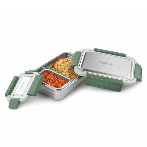 Image of MILTON Modern Meal Jr. Stainless Steel Tiffin, Set of 2 (750 ml,140 ml), Green | Food Grade | BPA Free | Refrigerator Safe | Odour Free I Durable and Stylish Lunch Box for Home, Office & Travel
