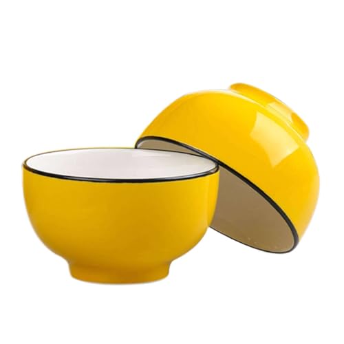 TYMYYS/Ceramic Cereal Bowls Set, 400ml Breakfast Bowls, Ceramic Soup Bowls, Rice Bowl Microwave Safe-Yellow-Set of 2
