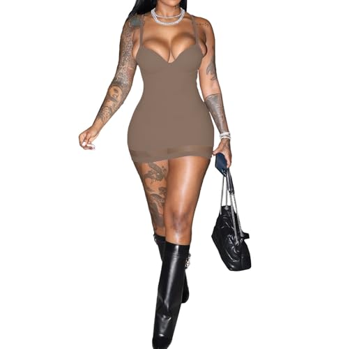 Image of Sexy Bodycon Mini Dress for Women Sweetheart Neck Spaghetti Strap Mesh Hem Party Club Night Out Short Dresses