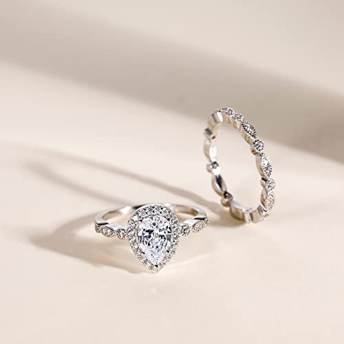 Eamti 1.5Ct 925 Sterling Silver Bridal Ring Sets Teardrop Cz Engagement Rings Vintage Pear Promise Rings Marquise Wedding Bands For Women Size 7 #TOP2