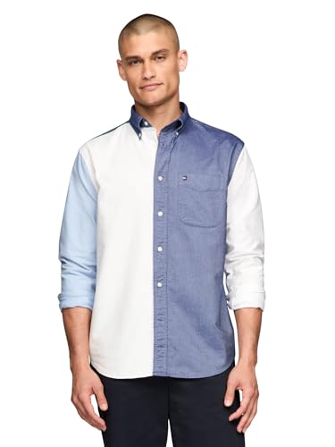 Image of Tommy Hilfiger Men's Long Sleeve Oxford Shirts in Regular Fit, Men's Button Down Shirts, Also Available in Big and Tall