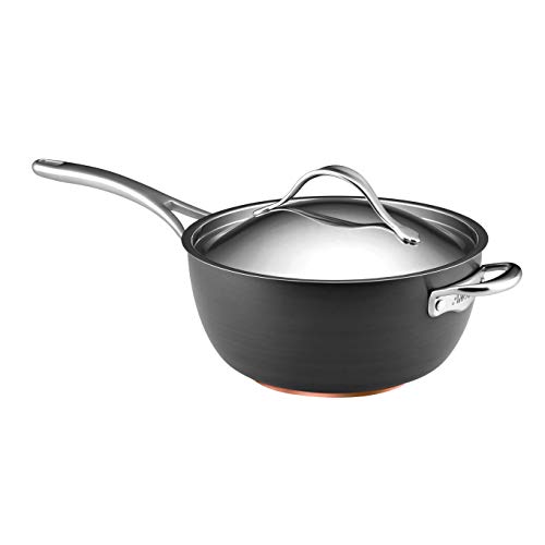 Anolon Nouvelle Copper Hard Anodized Nonstick Sauce Pan/ Saucepan/ Saucier with Helpder Handle, 5.5 Quart, Gray