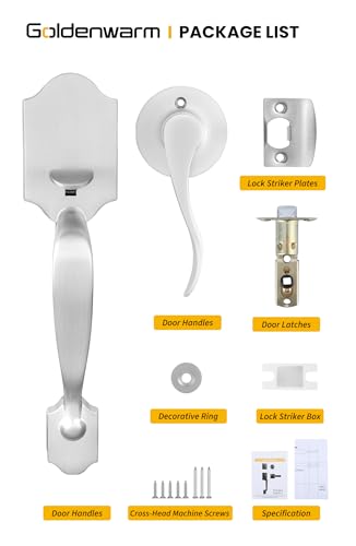 Image of goldenwarm Front Door Handle, Nickel, Single Cylinder, Reversible Lever, Adjustable, 11 x 2 inches, 2.67 lbs, Stainless Steel, Brushed Finish, Entry Way Handleset