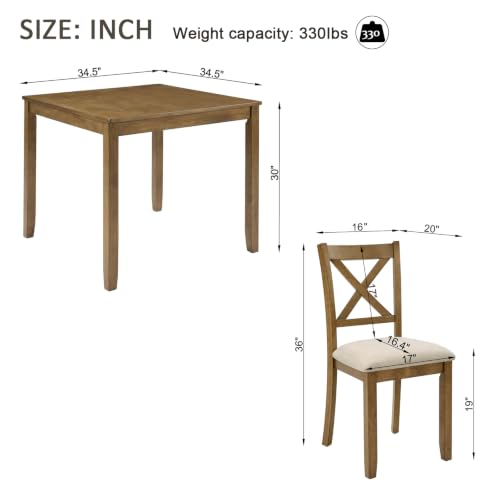 Image of Harper & Bright Designs 5-Piece Oak Dining Set - Square Table + 4 Upholstered X-Back Chairs,Solid Rubberwood Frame,Space-Saving, Holds 330 Lbs Each