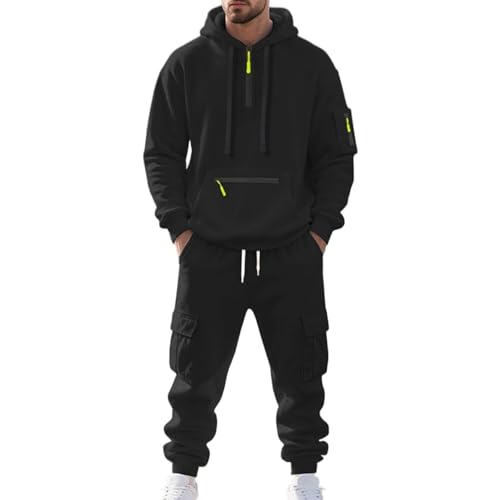 MSIYOW Tuta Uomo Completa Felpe con Cappuccio e Pantaloni Tute Sportive Invernale Jogging Tuta Casual(2XL, Nero)