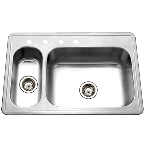 Houzer Legend 33 inch Stainless Steel Topmount 4-hole 80/20 Double Small Left Bowl Kitchen Sink with Strainer - LHD-3322-1
