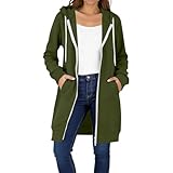 Generisch Damen Kapuzenjacke Lang Winterjacke Winddicht Sweatjacke Mit Reissverschluss Wintermantel Elegant Hoodie Langarm Sweatshirts Einfarbig Übergangsjacke Leichte Sportjacke Locker Mantel Warm