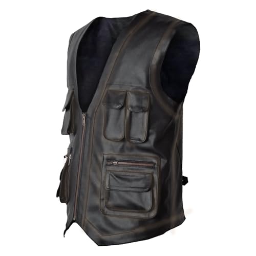 Men's J World's Chris Pratt Owen Grady Brown Vest JW Adventure Chris Pratt Motorcycle Leather Biker Vest4