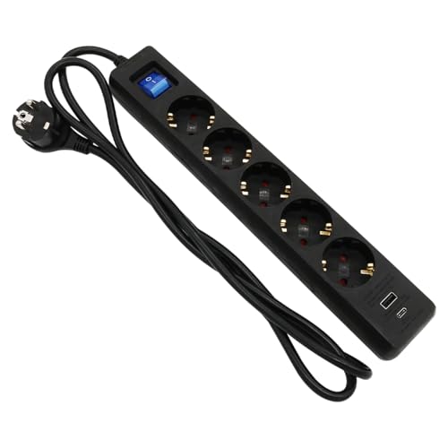 ARLI 3m Steckdosenleiste 5 Fach schwarz mit USB Ladebuchsen USB-A USB-C Schalter Mehrfachstecker Überspannschutz flachem Winkelstecker Schutzkontakte 5-Fach Mehrfachsteckdose Steckdose