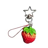 MLWSKERTY Realistischer Erdbeer Accessoire Schlüsselanhänger Obst Anhänger Schlüsselanhänger Taschenzubehör Geschenk Für Geburtstage Feiertage Harz Erdbeer Charm
