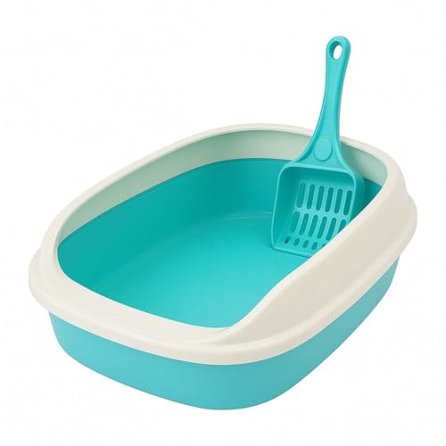 Image of PETS EMPIRE Cat Litter Box Tray with Free Scooper - Semi-Closed Design, Durable Quality, Suitable for All Adult Cats & Kittens, Green