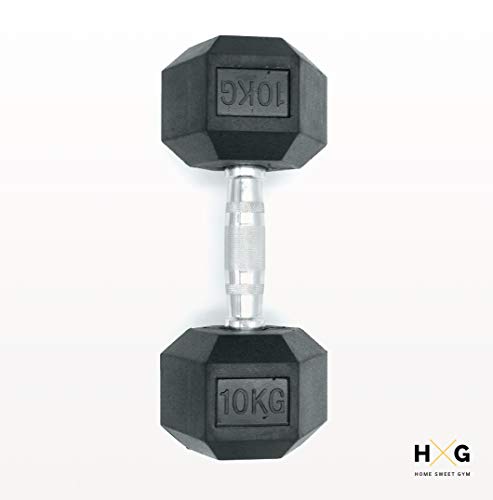 Miniatura 3 de Hxg.Mancuernas Hexagonales De 10kg Ergonómicas Con Empuñadura De Cromo Y Revestimiento De Caucho Que Evita Daños En El Suelo. Tu Casa Es Tu Gimnasio. 2 Unidades.