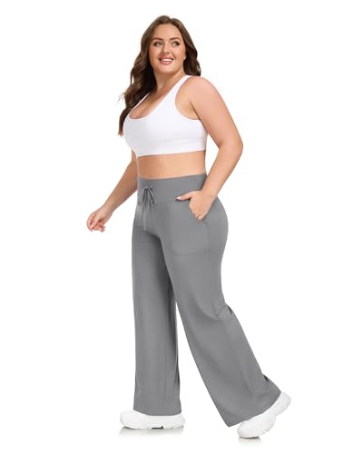HLTPRO 3 Pack Pajama Pants Women Plus Size Wide Leg Pants Woman with Pockets Casual Lounge Palazzo Black Pant for Yoga2