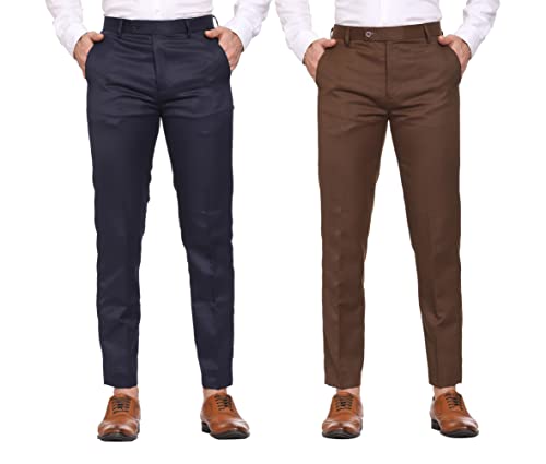 Image of MALENO Men Formal Trouser Regular Fit Solid | Soft and Breathable Pant Combo (Pack of 2)