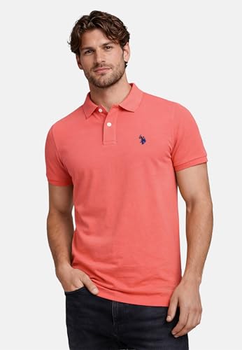 U.S. POLO ASSN. Męska koszulka polo (S-XXL) - 100% bawełna, krótki rękaw, Basic - P029, Coral-Navy, L