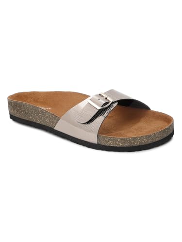 Image of LYDC London Women's Gunmetal L Grain Metallic Flat Sandals | Party Flats